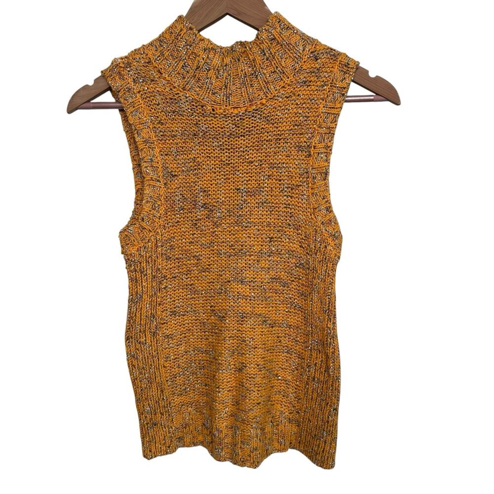 Anthropologie Preppy Orange Sunrise Mock Neck Sleeveless Tank Top Sweater XS